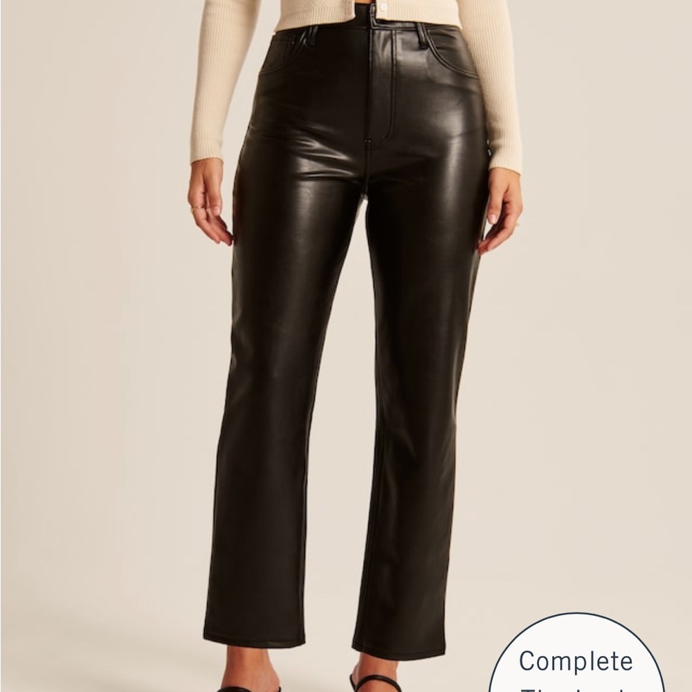 Abercrombie & Fitch Curve Love Vegan Leather Ankle Straight Pants in Black